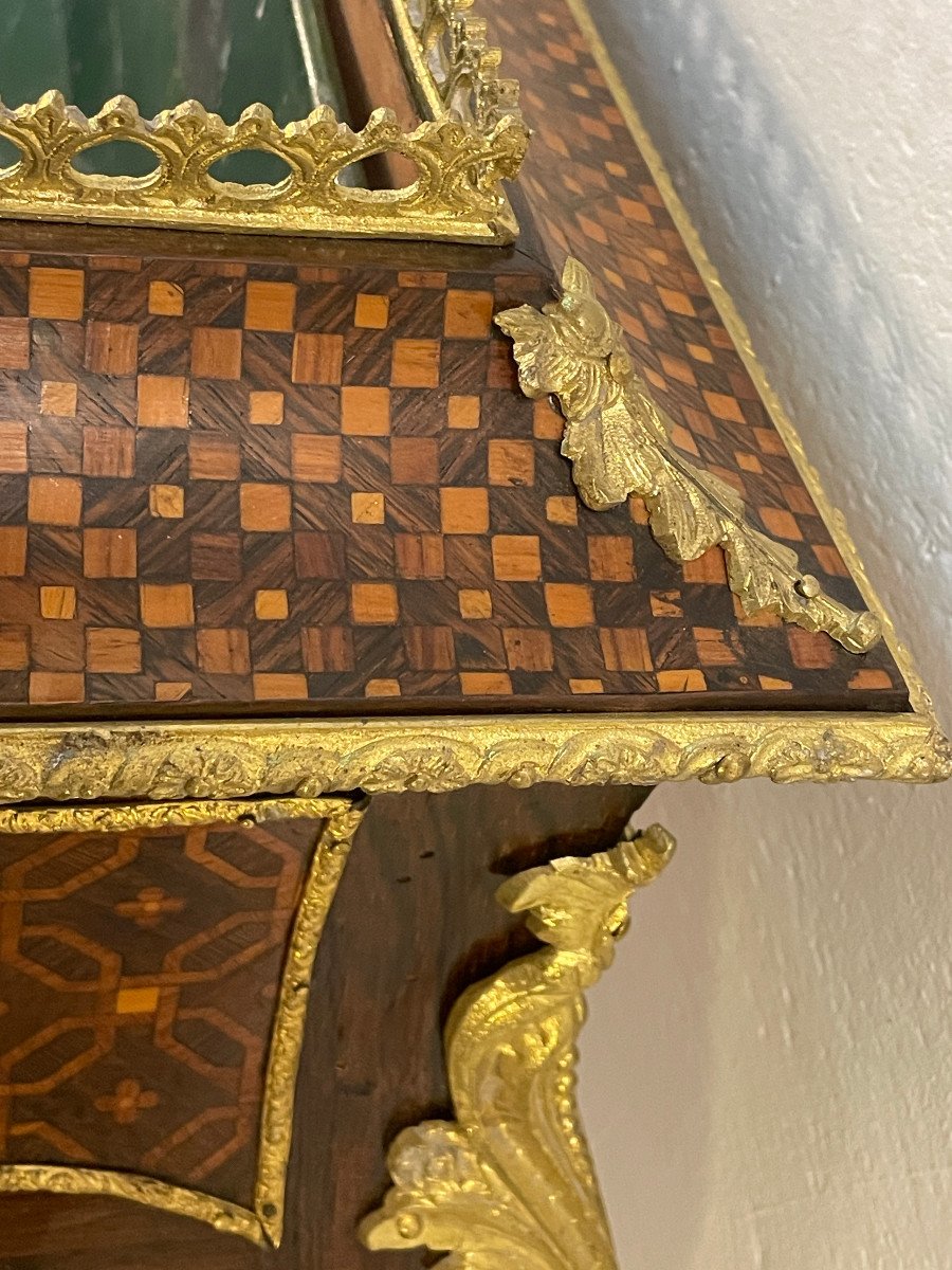 19th Century Living Room Planter In Cube Marquetry Decorated With Original Gilt Bronze - Complete-photo-4