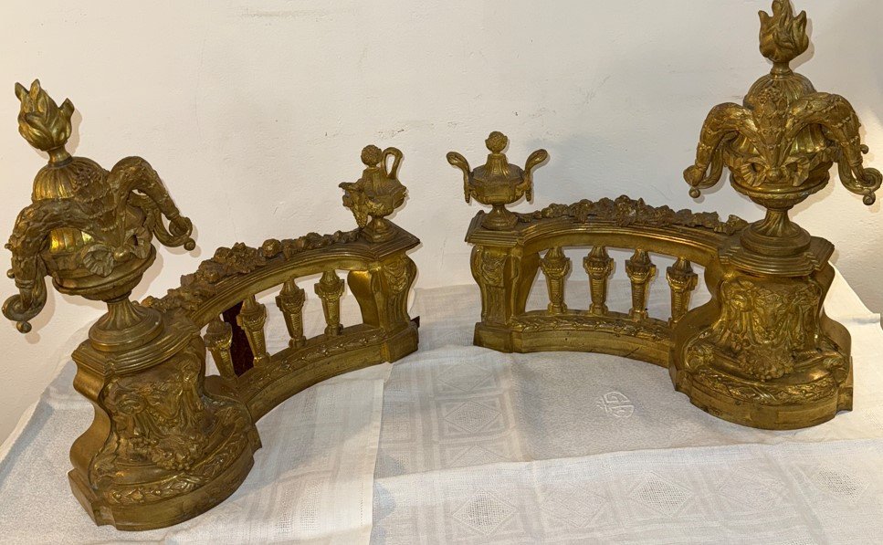 Pair Of Andirons Bronze Doré-photo-2