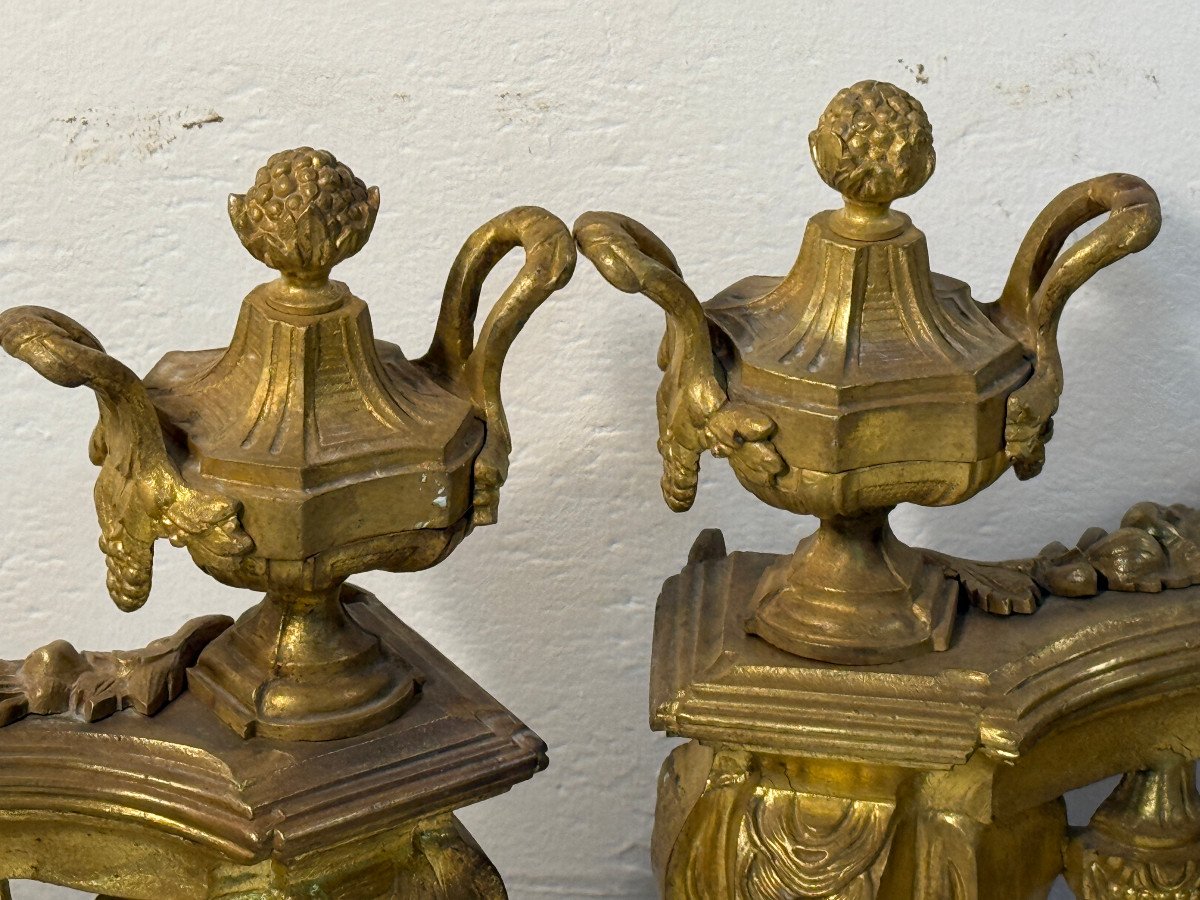 Pair Of Andirons Bronze Doré-photo-3