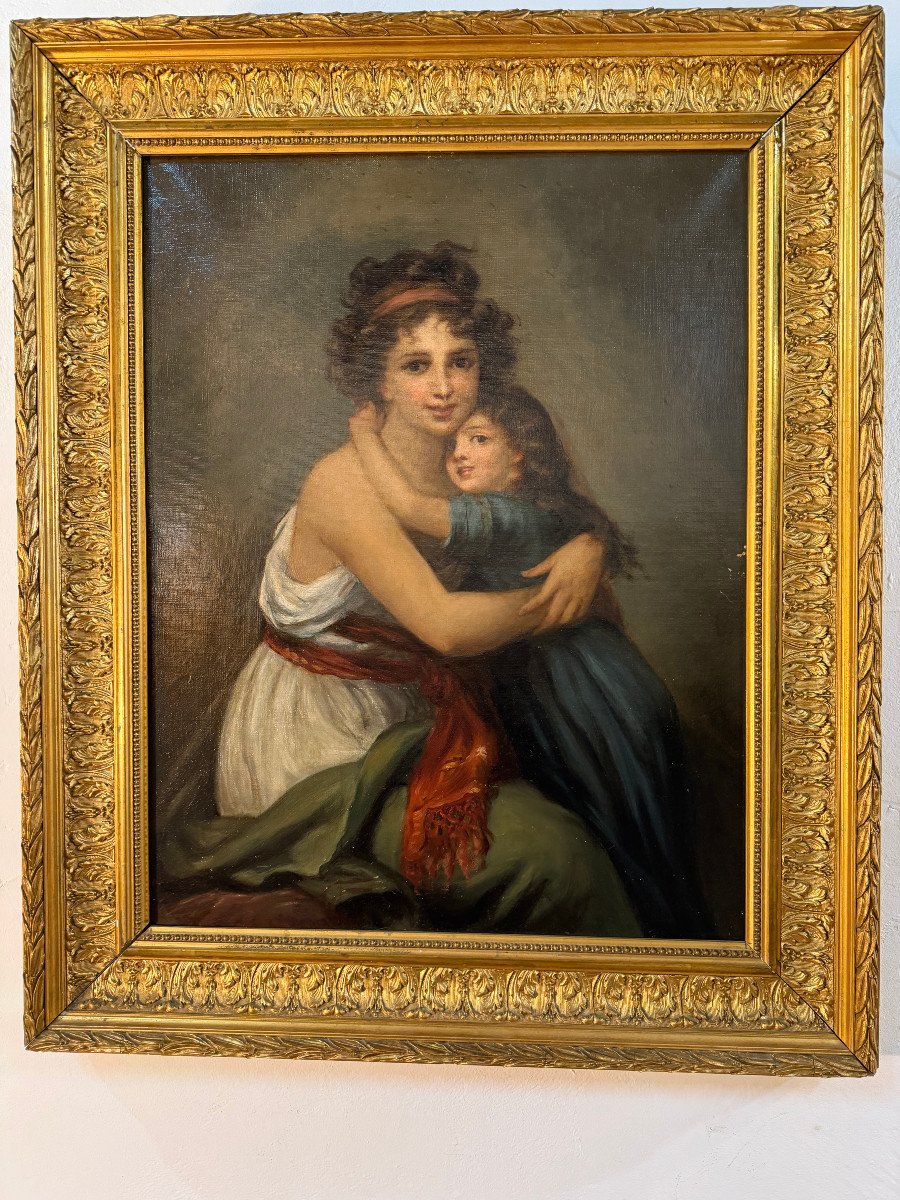 Huile Sur Toile  - Portrait de Mme Vigée Lebrun et sa fille-  dans cadre doré