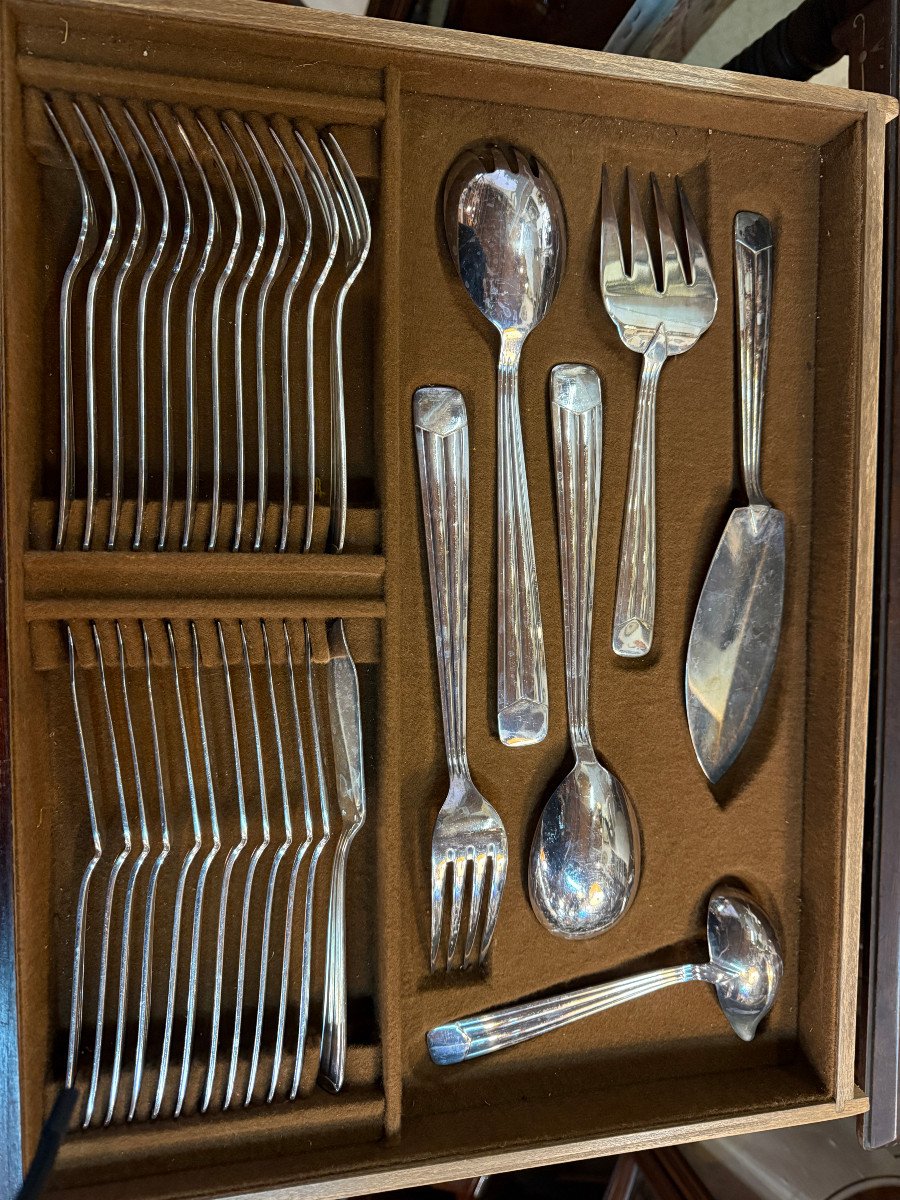 184-piece Cutlery Set - Art Deco - 4 Drawers In A Wooden Box On Original Removable Legs-photo-4