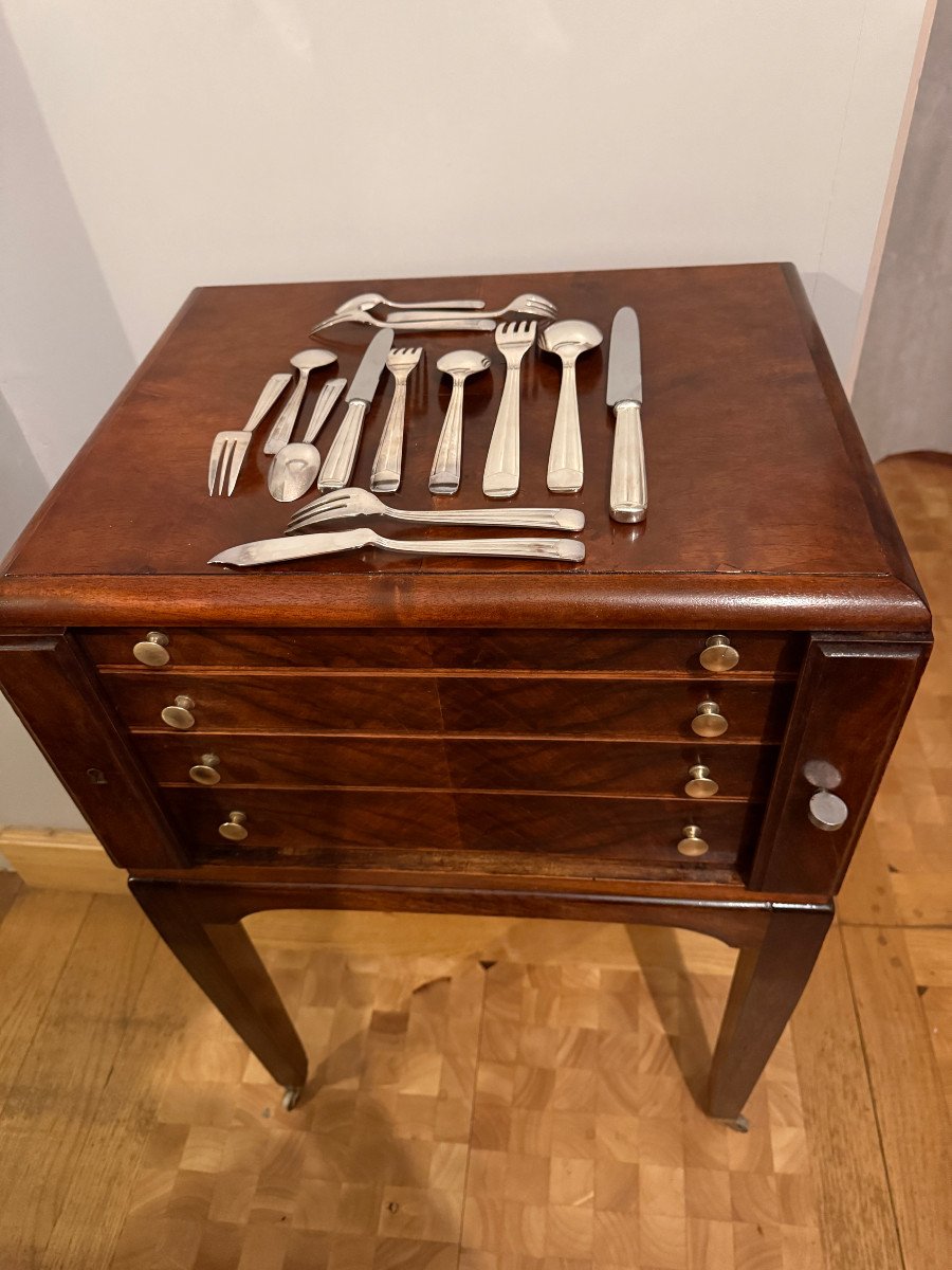 184-piece Cutlery Set - Art Deco - 4 Drawers In A Wooden Box On Original Removable Legs