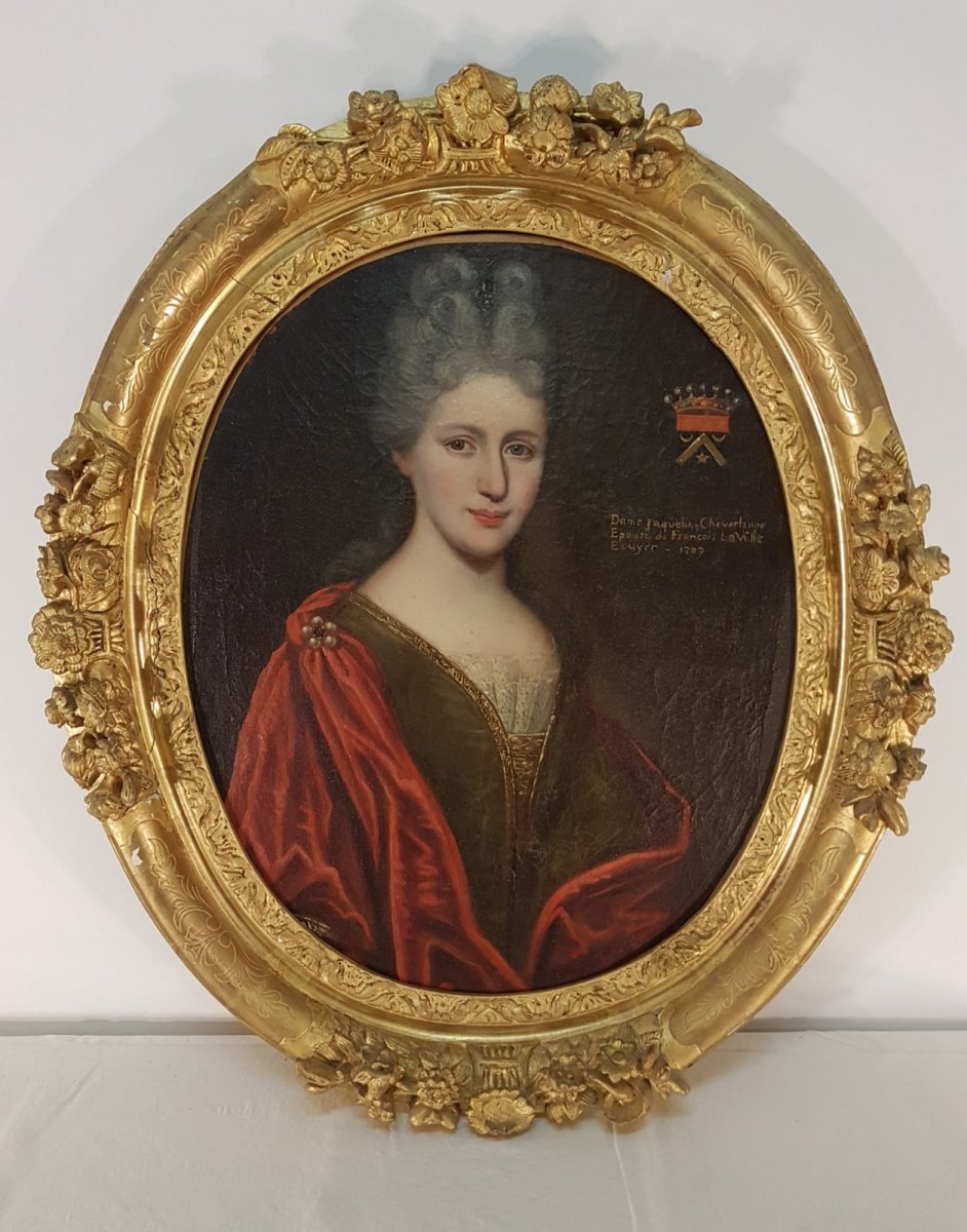 Hst Portrait De La Vicontesse De Cheverlange - XVIII° Dans Cadre Bois Doré  XVIII°