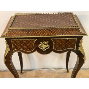 19th Century Living Room Planter In Cube Marquetry Decorated With Original Gilt Bronze - Complete