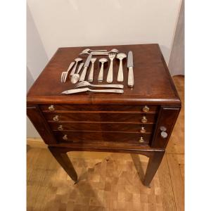 184-piece Cutlery Set - Art Deco - 4 Drawers In A Wooden Box On Original Removable Legs