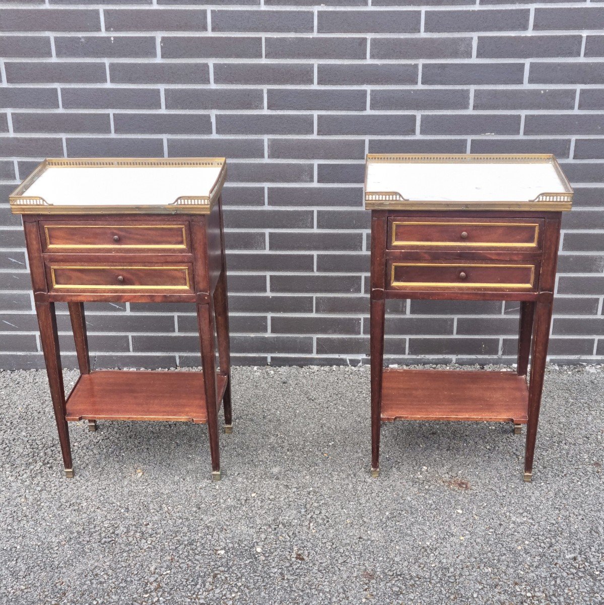 Pair Of Louis XVI Style Mahogany Bedside Tables, 19th Century. 