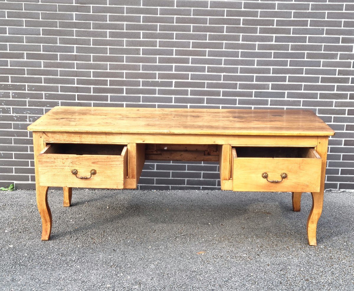 Double-sided Flat Desk In Cherrywood, Louis XV Style, 19th Century. -photo-2