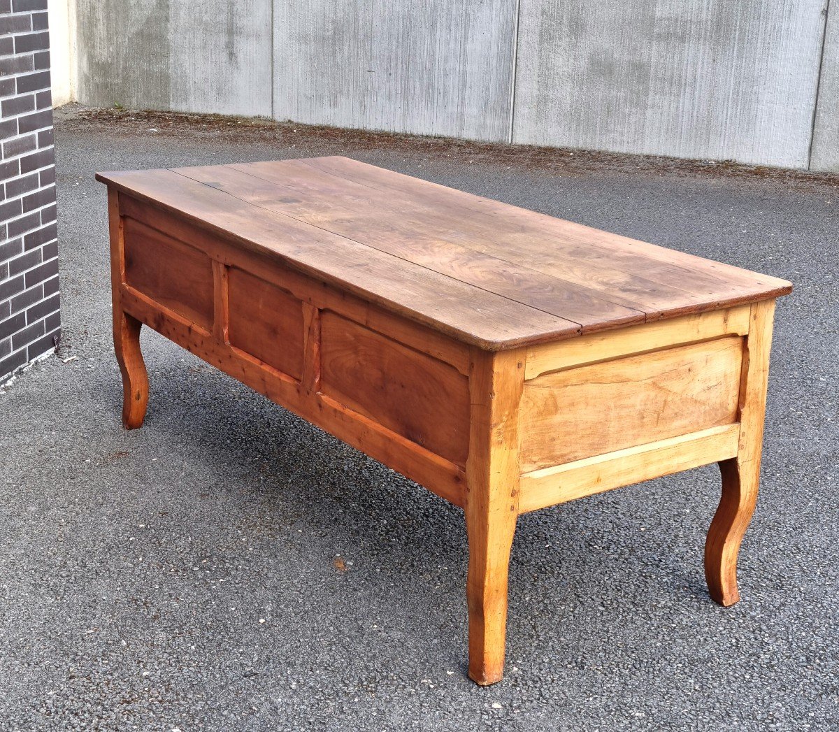 Double-sided Flat Desk In Cherrywood, Louis XV Style, 19th Century. -photo-4