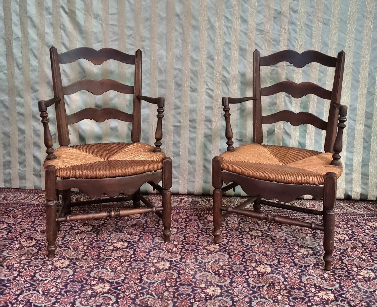 Paire De Fauteuils En Bois Naturel Provençal De Style Louis XV, d'époque 19ème. -photo-3