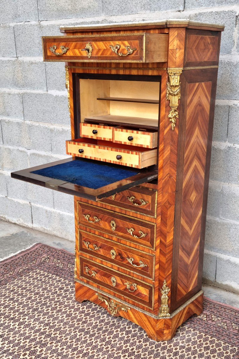 Louis XV Style Marquetry Secretary, 19th Century. -photo-4