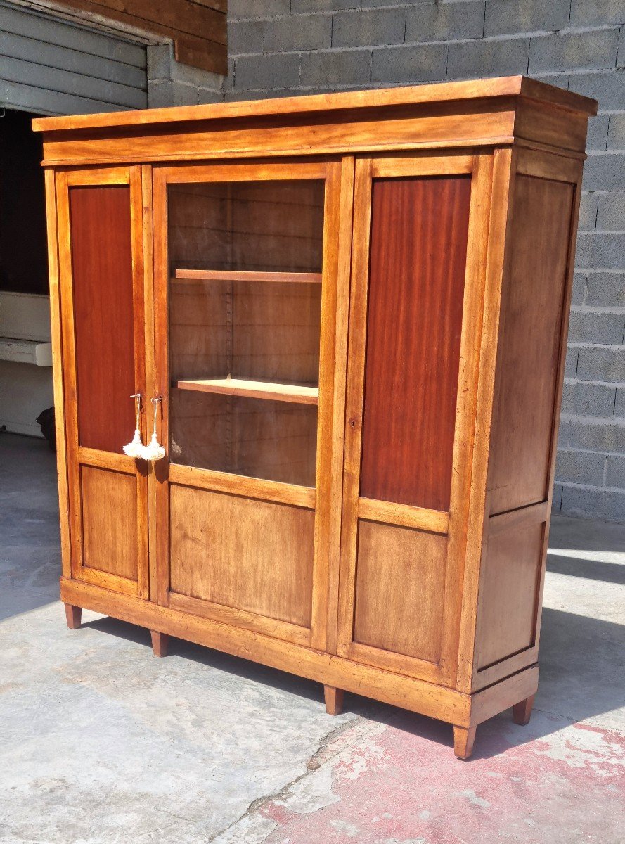 Three-door Bookcase, In Restoration Style Mahogany, From The 19th Century -photo-3