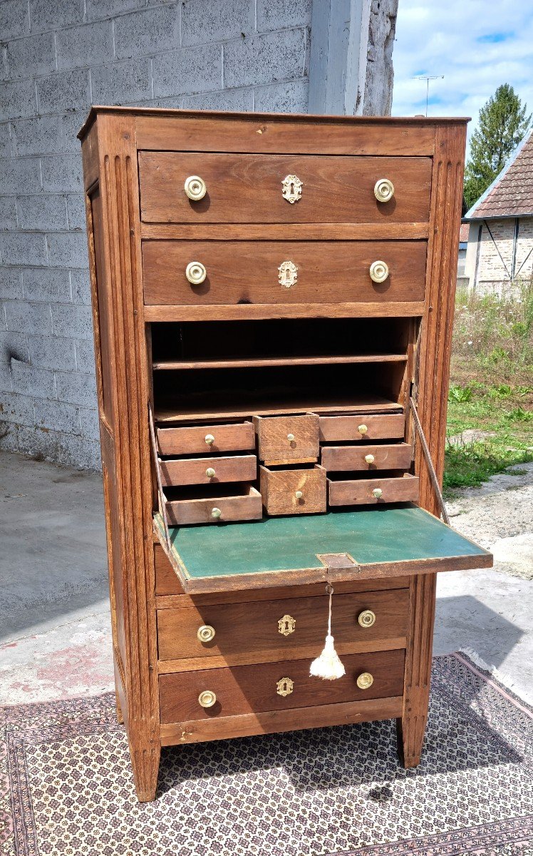 Louis XVI Period Light Oak Secretary, -photo-1