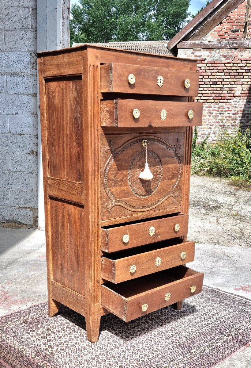 Louis XVI Period Light Oak Secretary, -photo-2