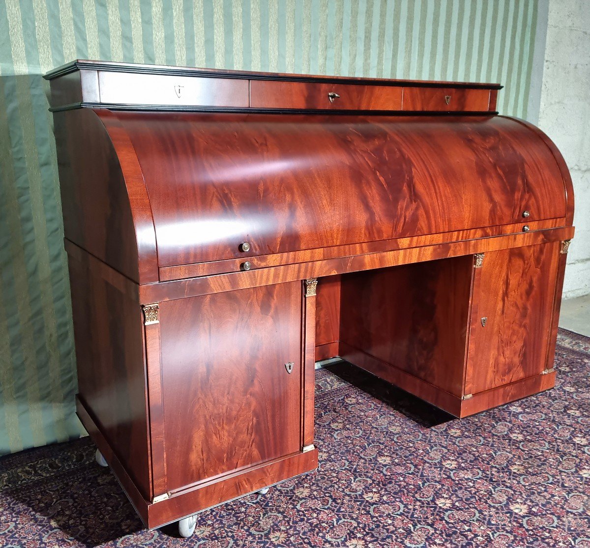 Empire Style Mahogany Mid-century Cylinder Desk, 20th Century-photo-2