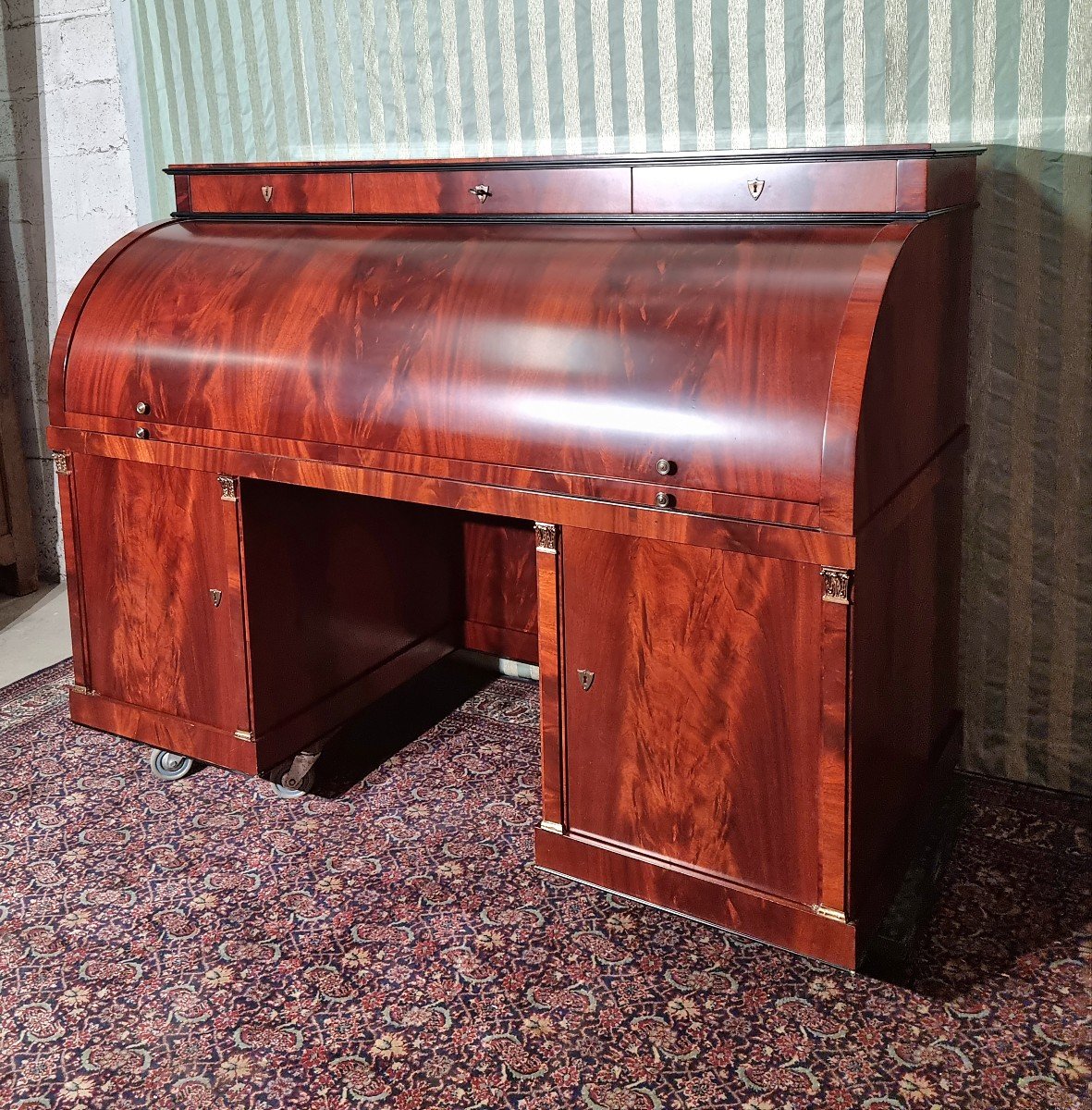 Empire Style Mahogany Mid-century Cylinder Desk, 20th Century-photo-3