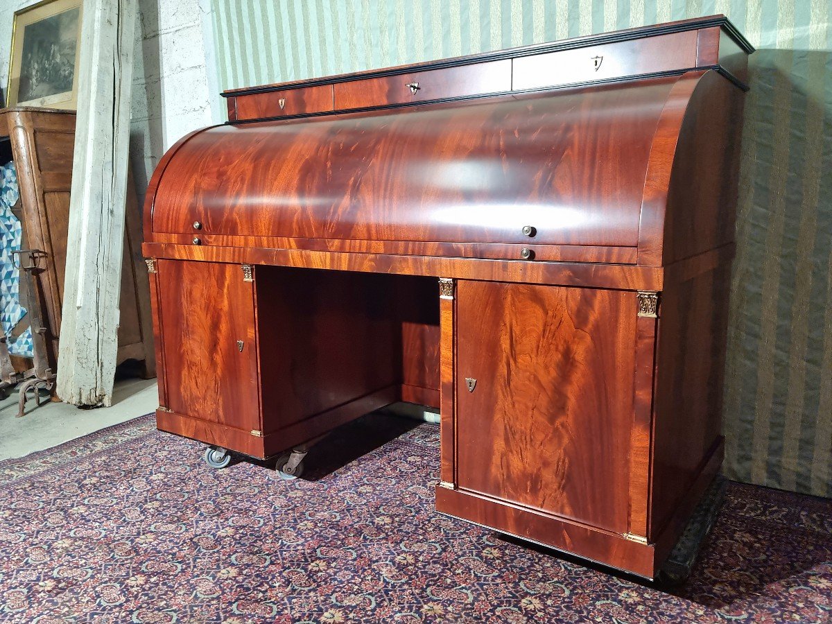 Empire Style Mahogany Mid-century Cylinder Desk, 20th Century-photo-4