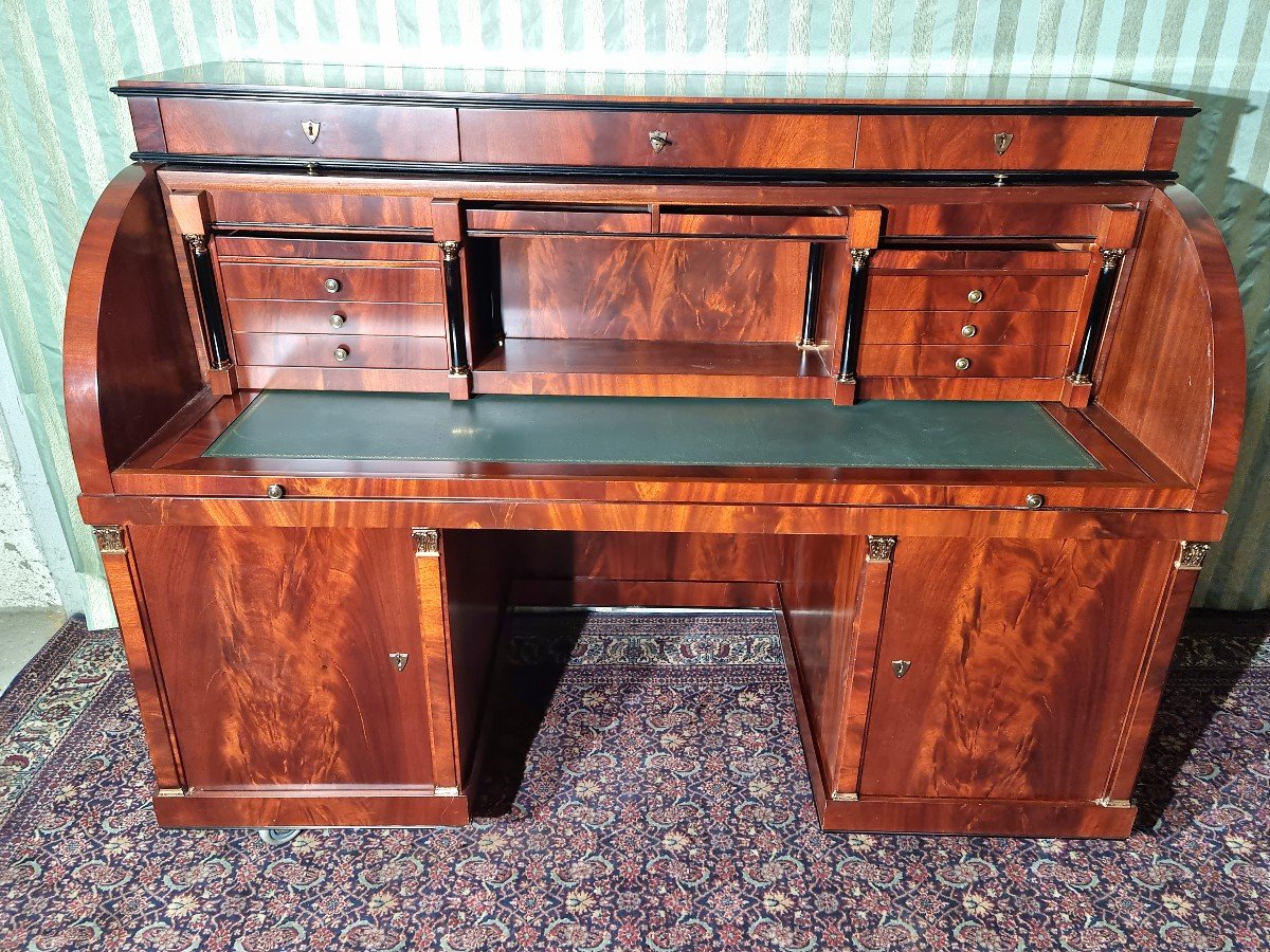 Empire Style Mahogany Mid-century Cylinder Desk, 20th Century-photo-1