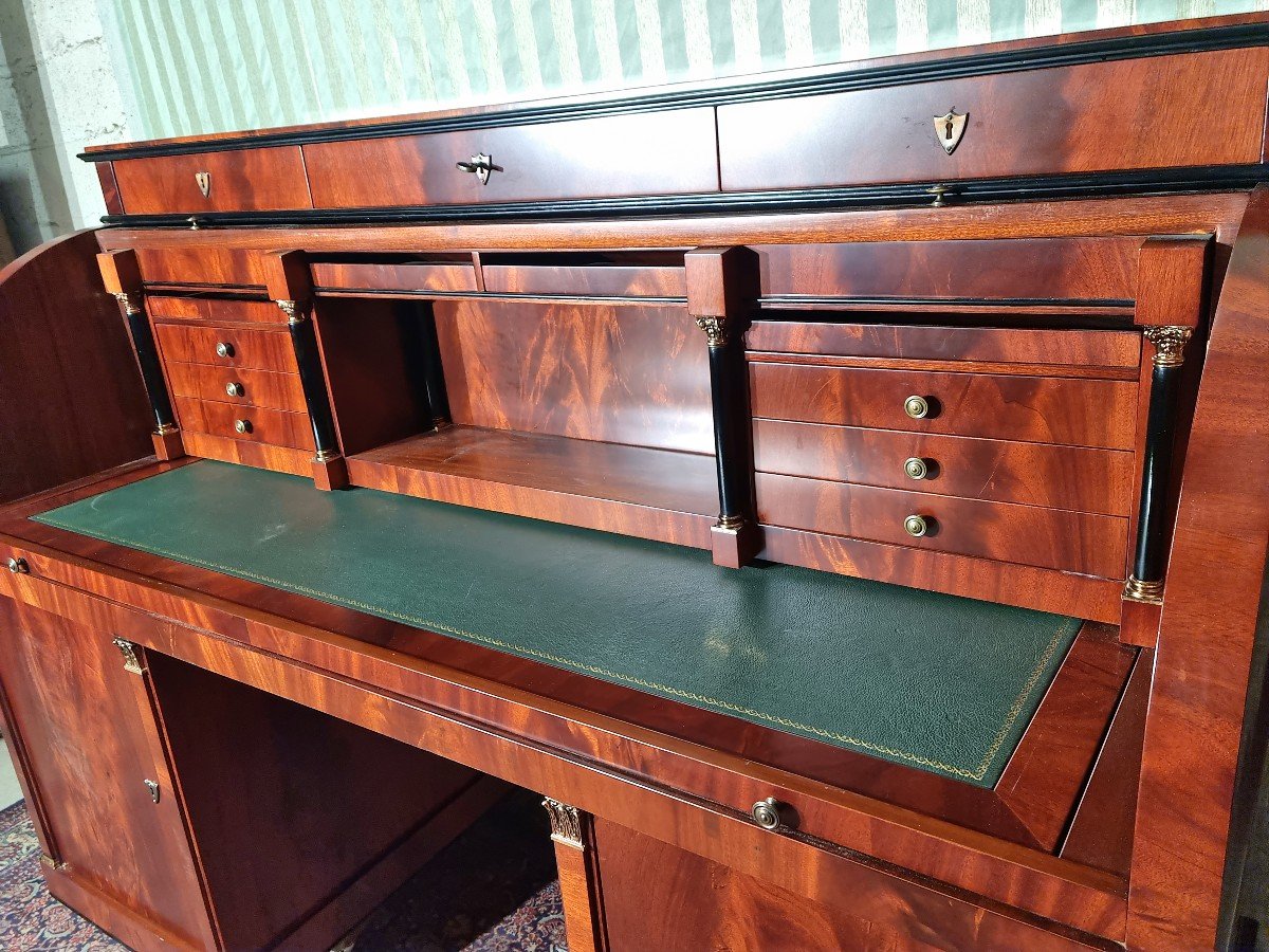 Empire Style Mahogany Mid-century Cylinder Desk, 20th Century-photo-2