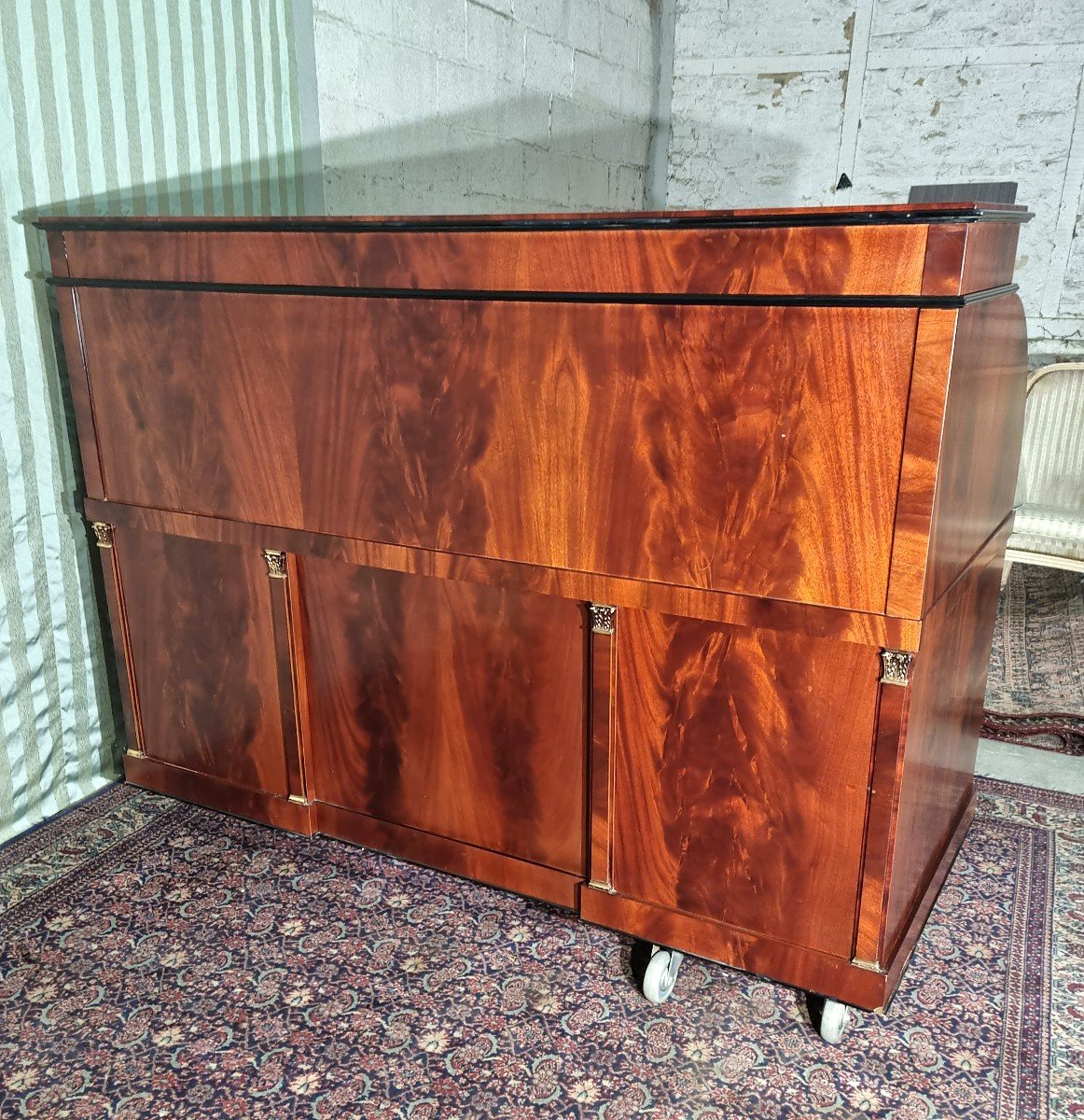 Empire Style Mahogany Mid-century Cylinder Desk, 20th Century-photo-5