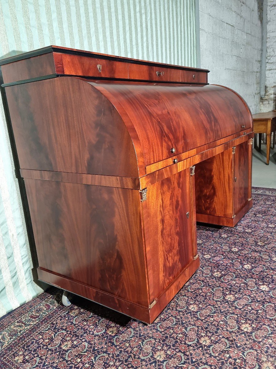 Empire Style Mahogany Mid-century Cylinder Desk, 20th Century-photo-6