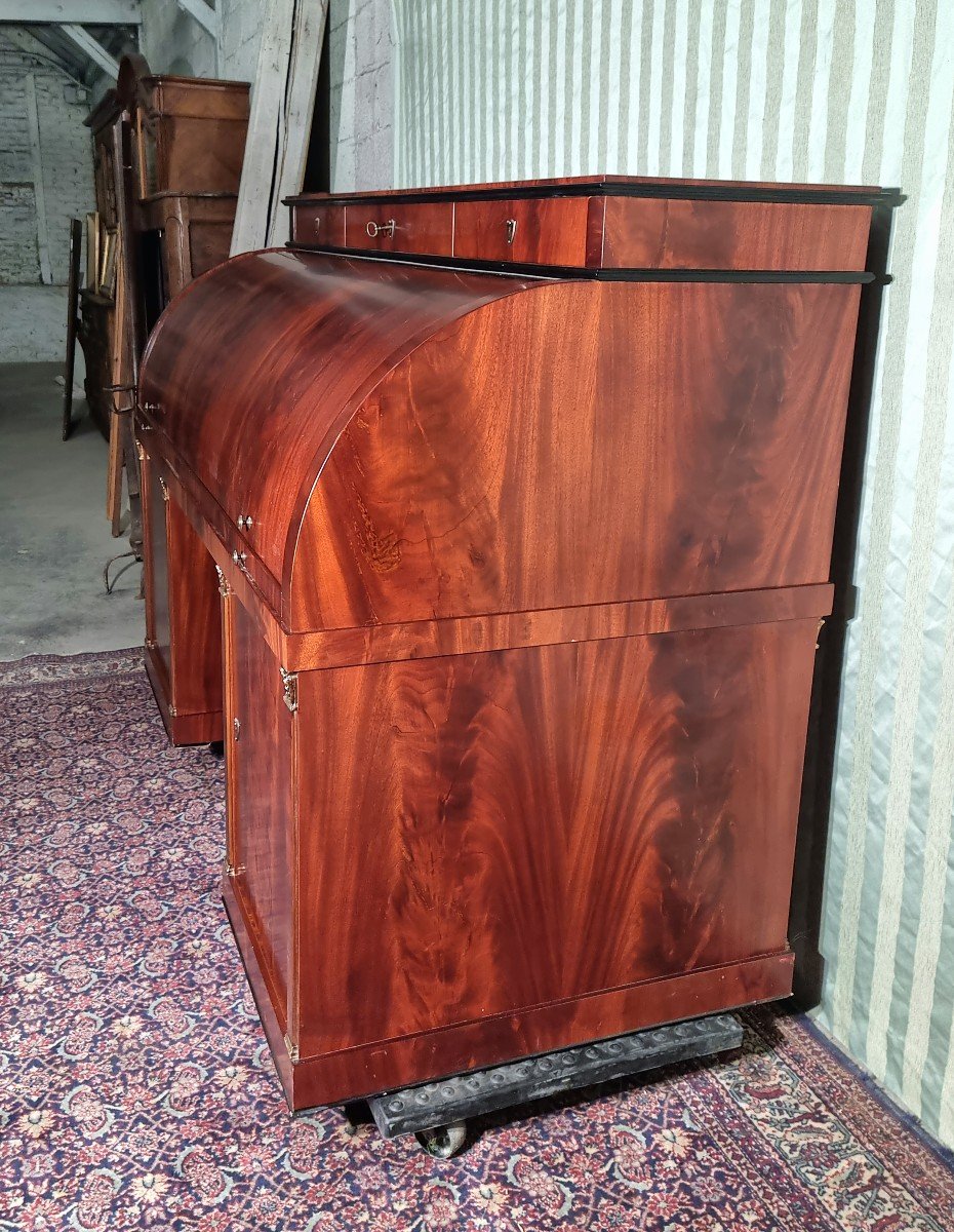 Empire Style Mahogany Mid-century Cylinder Desk, 20th Century-photo-7