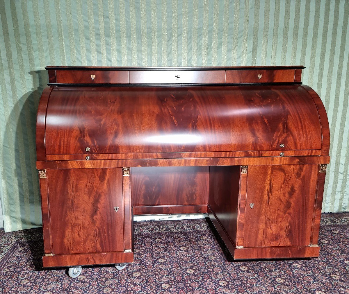 Empire Style Mahogany Mid-century Cylinder Desk, 20th Century