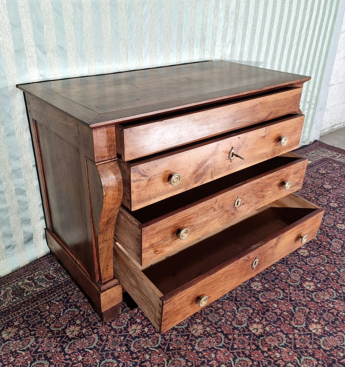 Restoration Walnut Chest Of Drawers, 19th Century. -photo-3