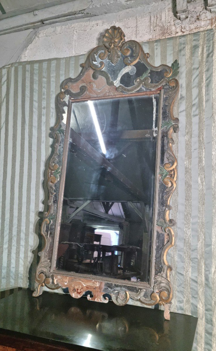 Miroir En Bois Peint Néo Baroque, d'époque 19ème -photo-2