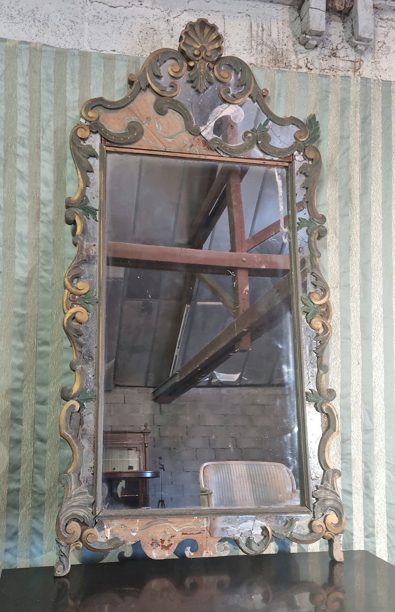 Miroir En Bois Peint Néo Baroque, d'époque 19ème 