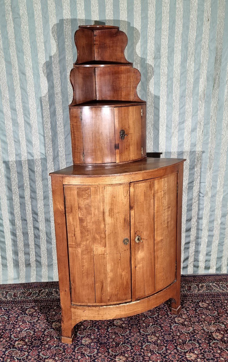 Curved Corner Cabinet In Restoration Cherry, 19th Century. 