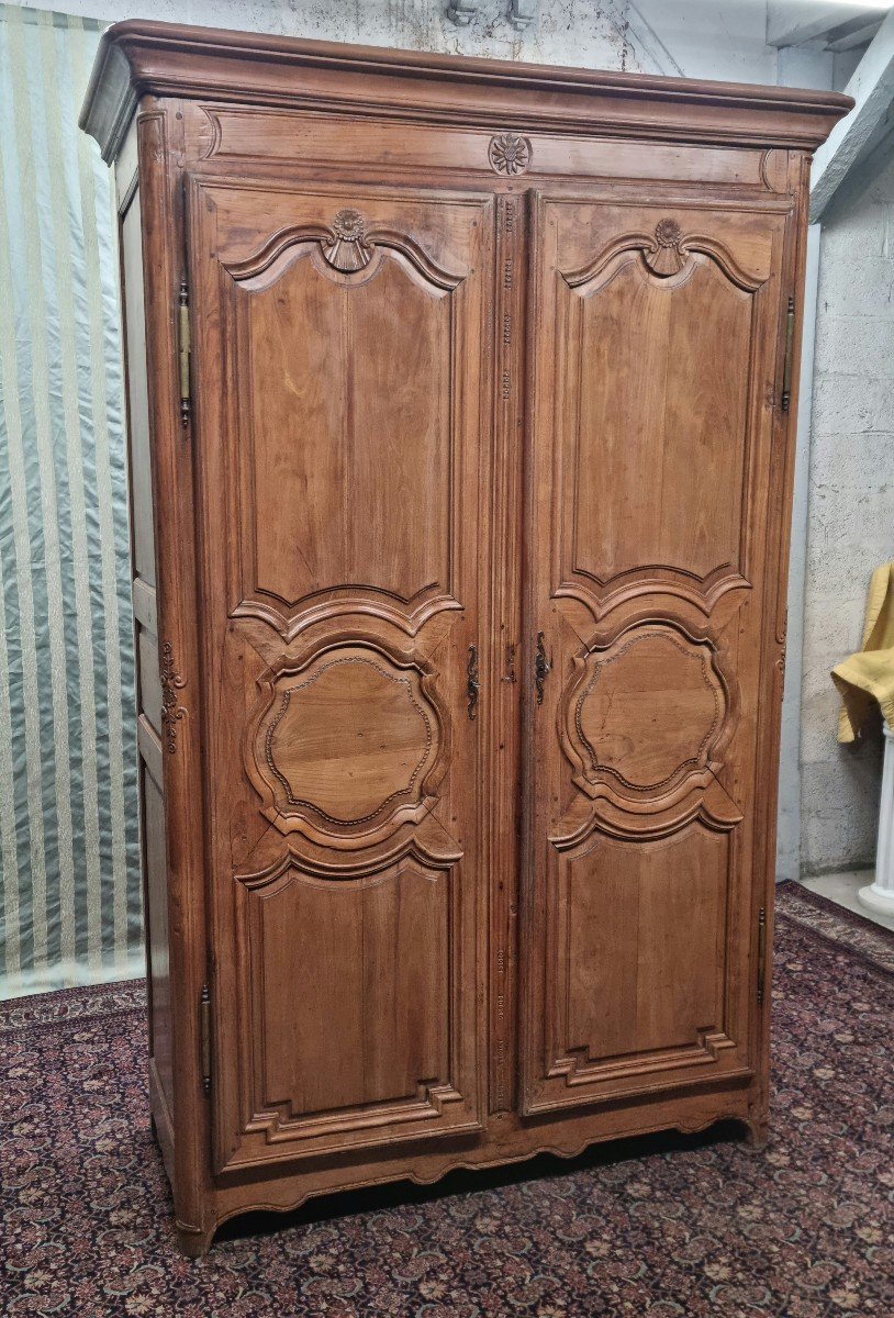 Carved Molded Wardrobe, In Regency Cherry Wood, From The 18th Century -photo-2