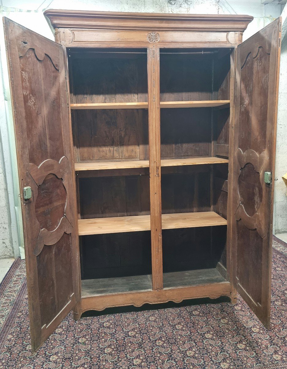 Carved Molded Wardrobe, In Regency Cherry Wood, From The 18th Century -photo-3