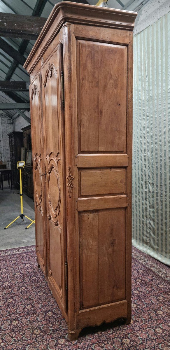 Carved Molded Wardrobe, In Regency Cherry Wood, From The 18th Century -photo-5