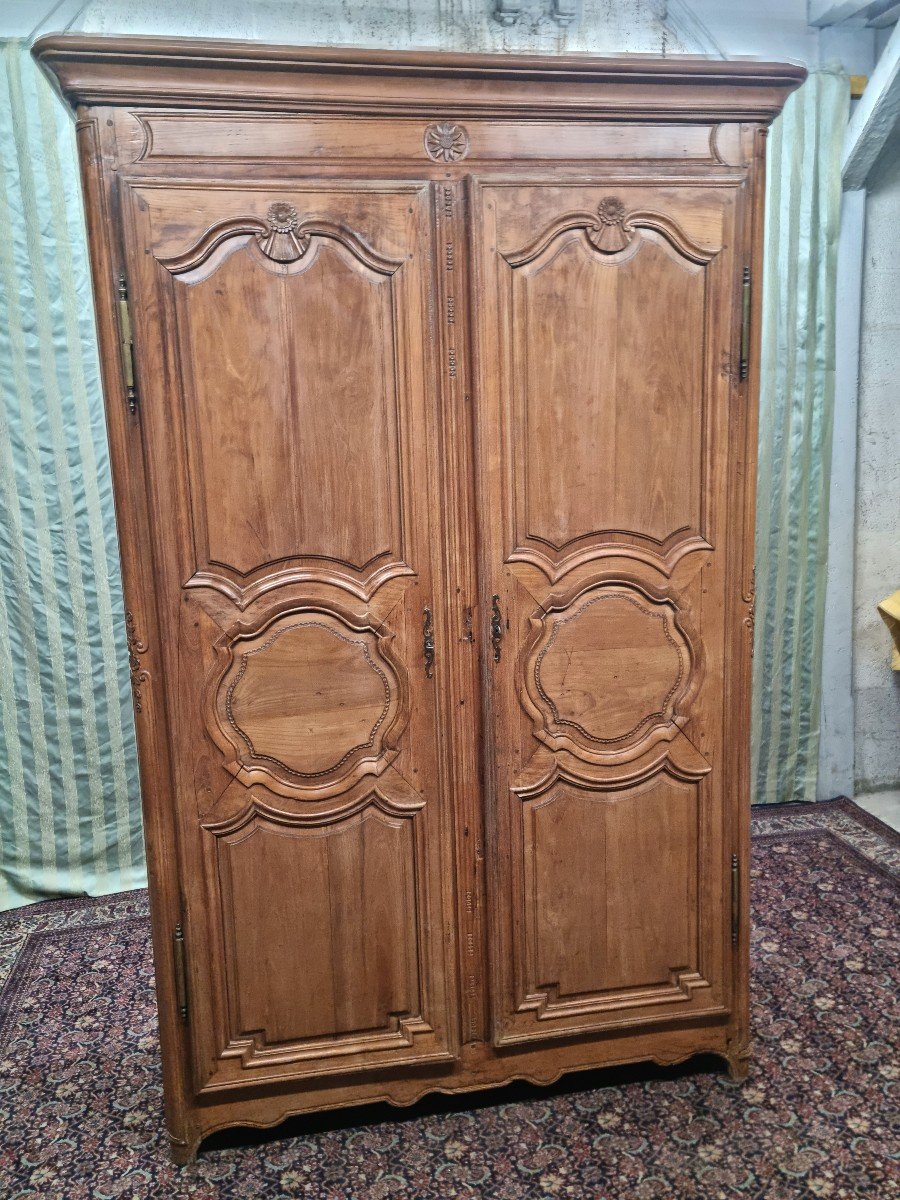 Carved Molded Wardrobe, In Regency Cherry Wood, From The 18th Century 