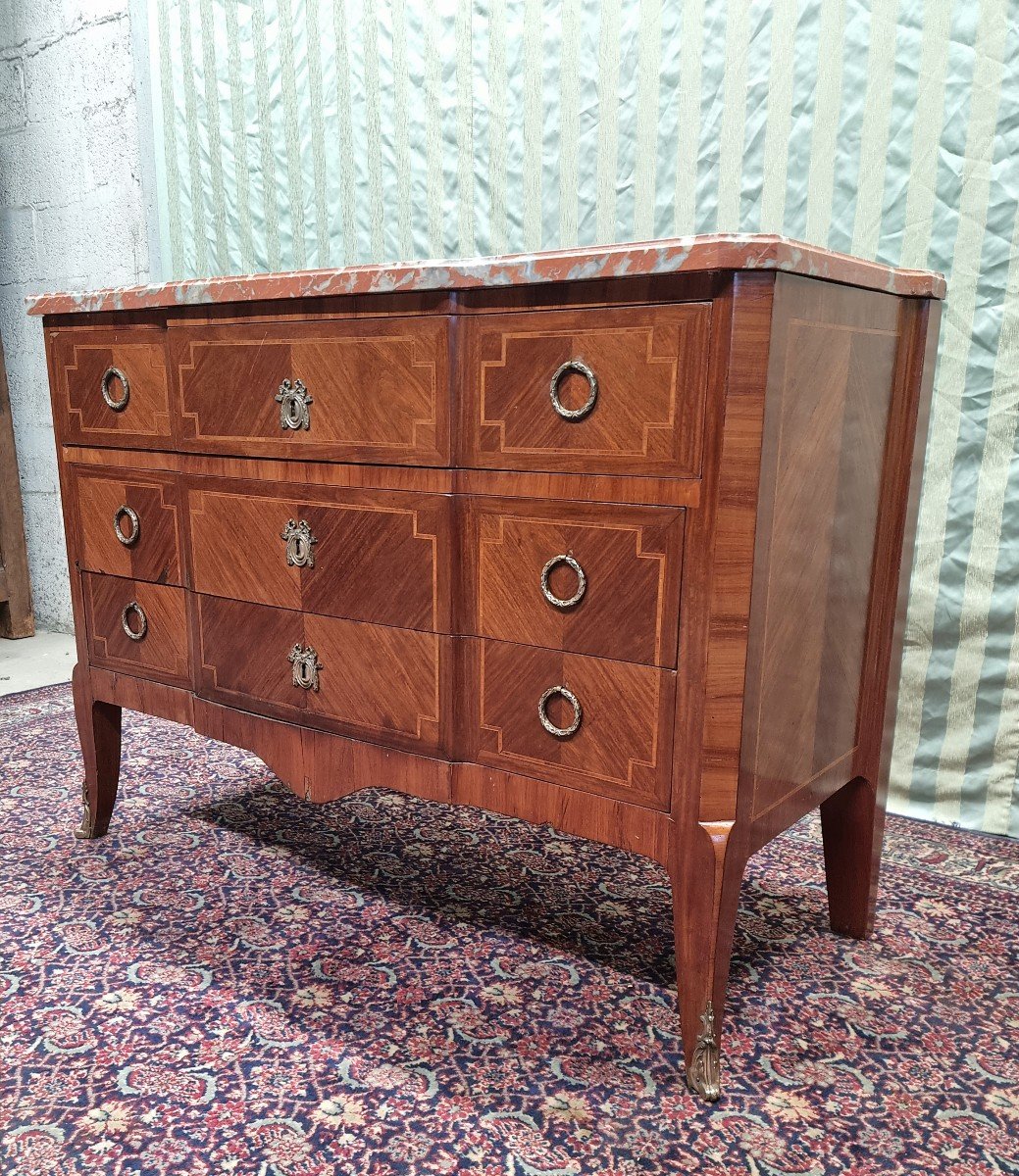 Transition Style Marquetry Chest Of Drawers, 20th Century -photo-3