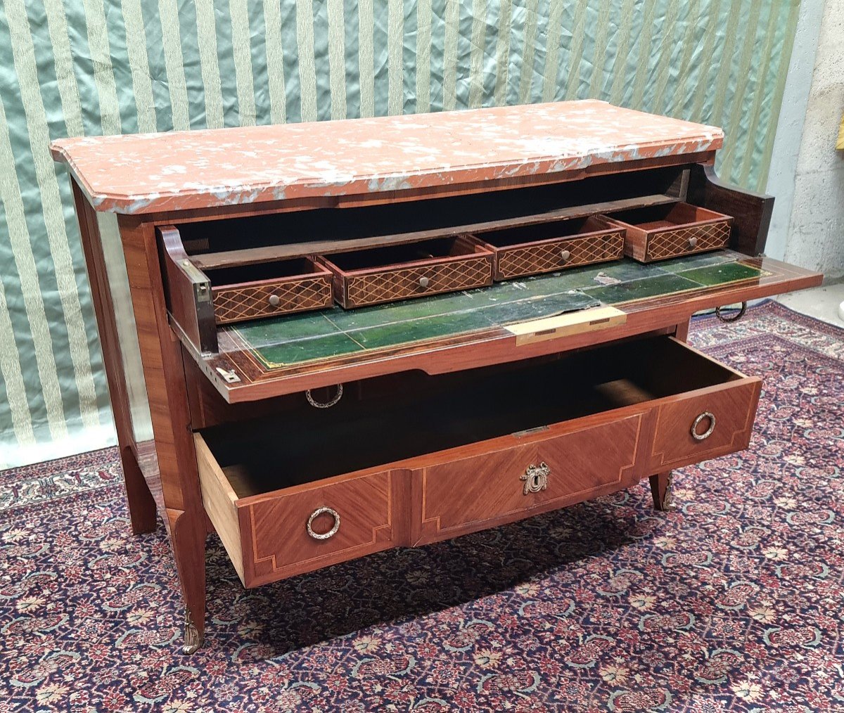 Transition Style Marquetry Chest Of Drawers, 20th Century -photo-4