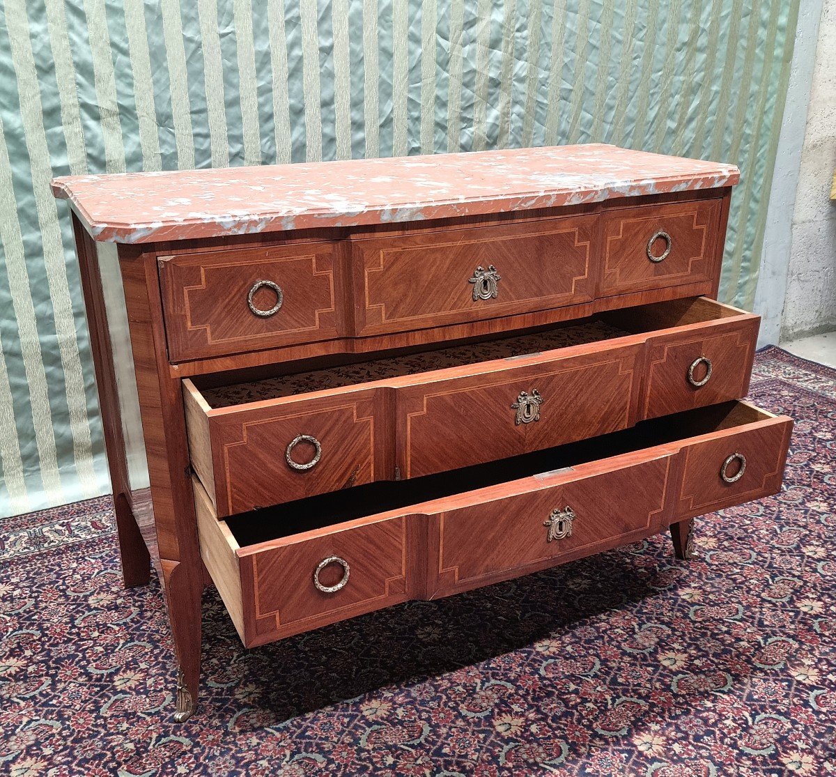 Transition Style Marquetry Chest Of Drawers, 20th Century -photo-1