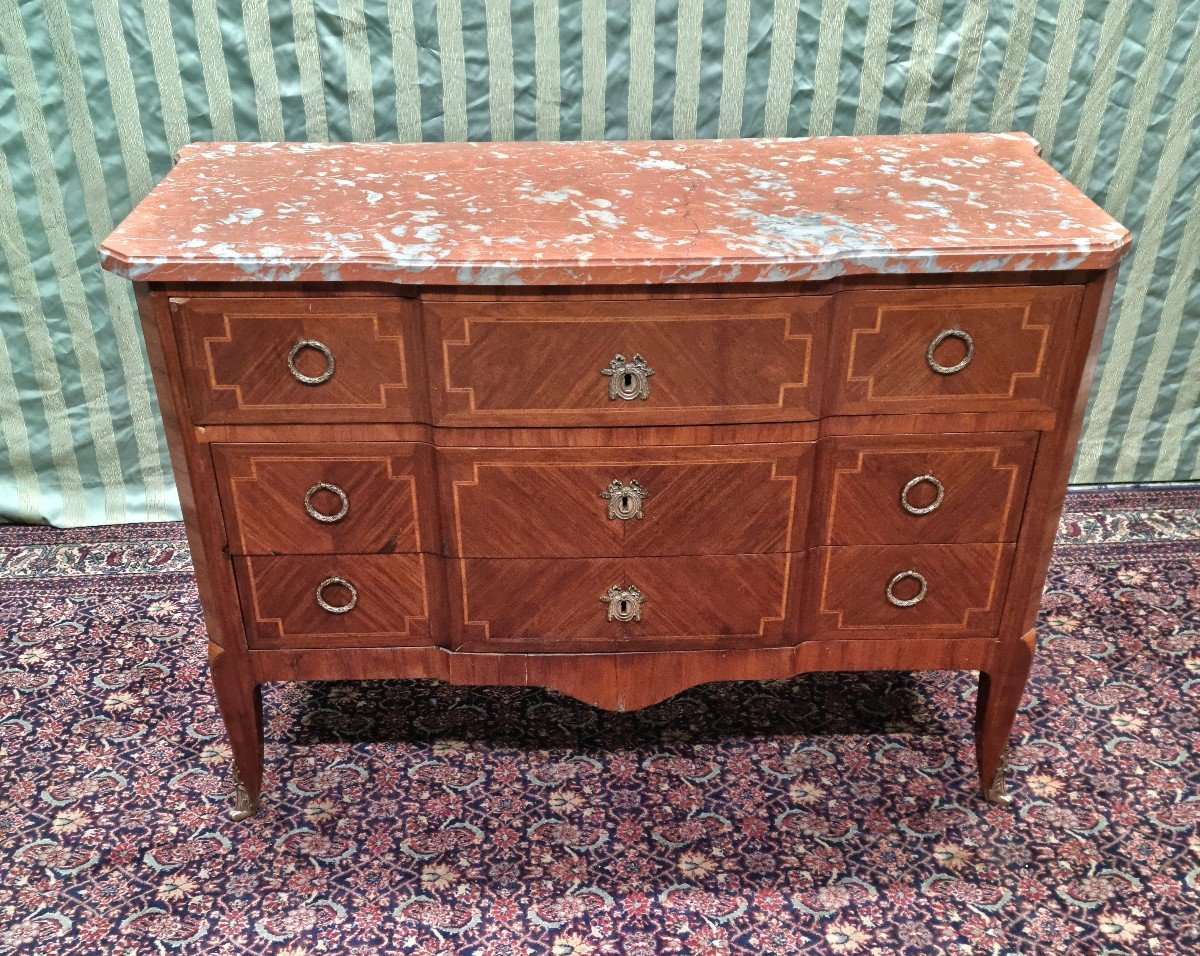 Transition Style Marquetry Chest Of Drawers, 20th Century 