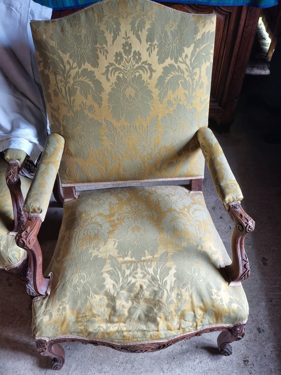 Pair Of Regency Walnut Armchairs, 18th Century -photo-1