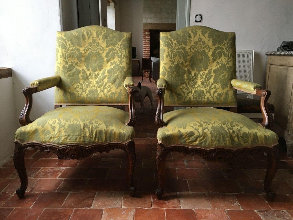 Pair Of Regency Walnut Armchairs, 18th Century 