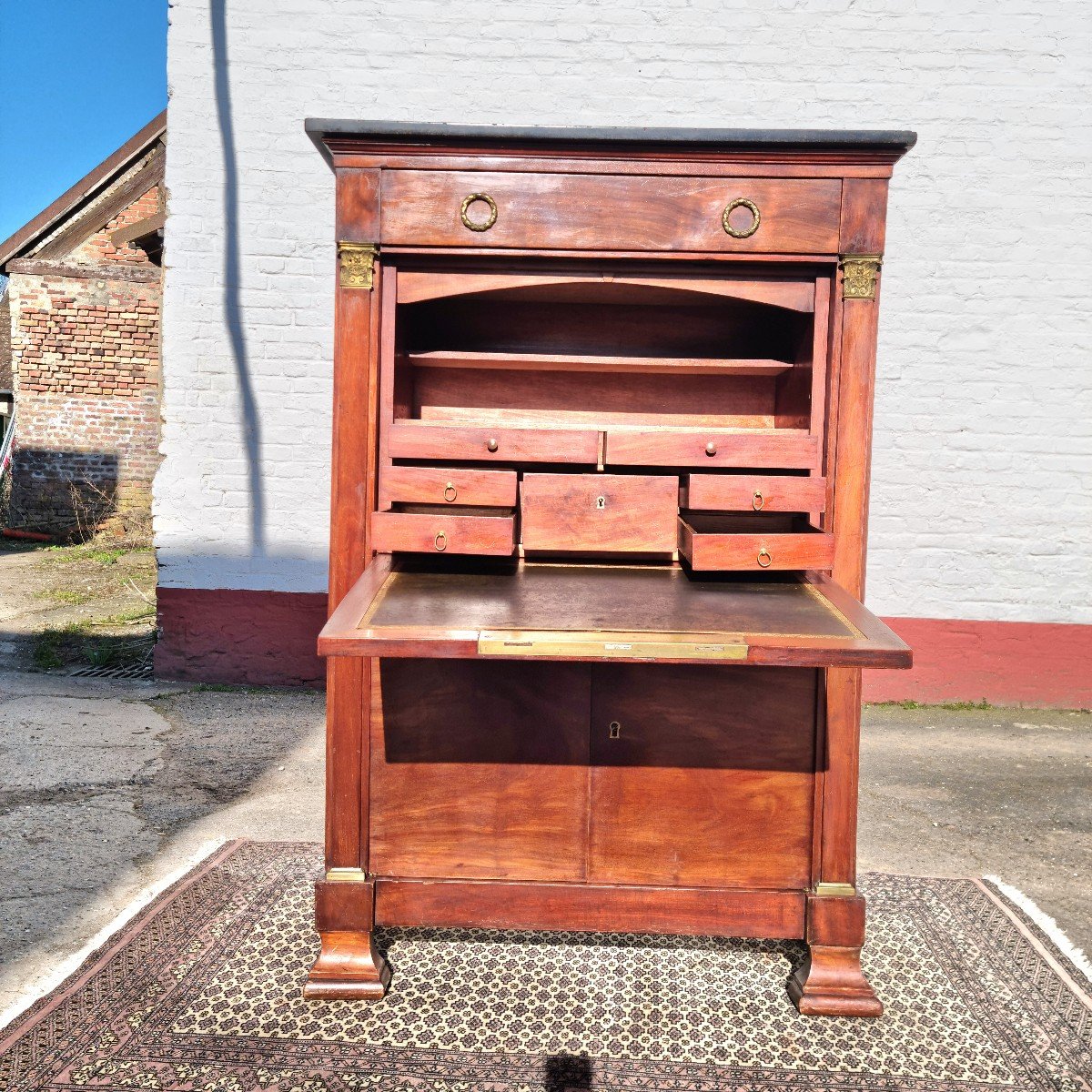 Empire Satin Blond Mahogany Secretary, 19th Century -photo-2