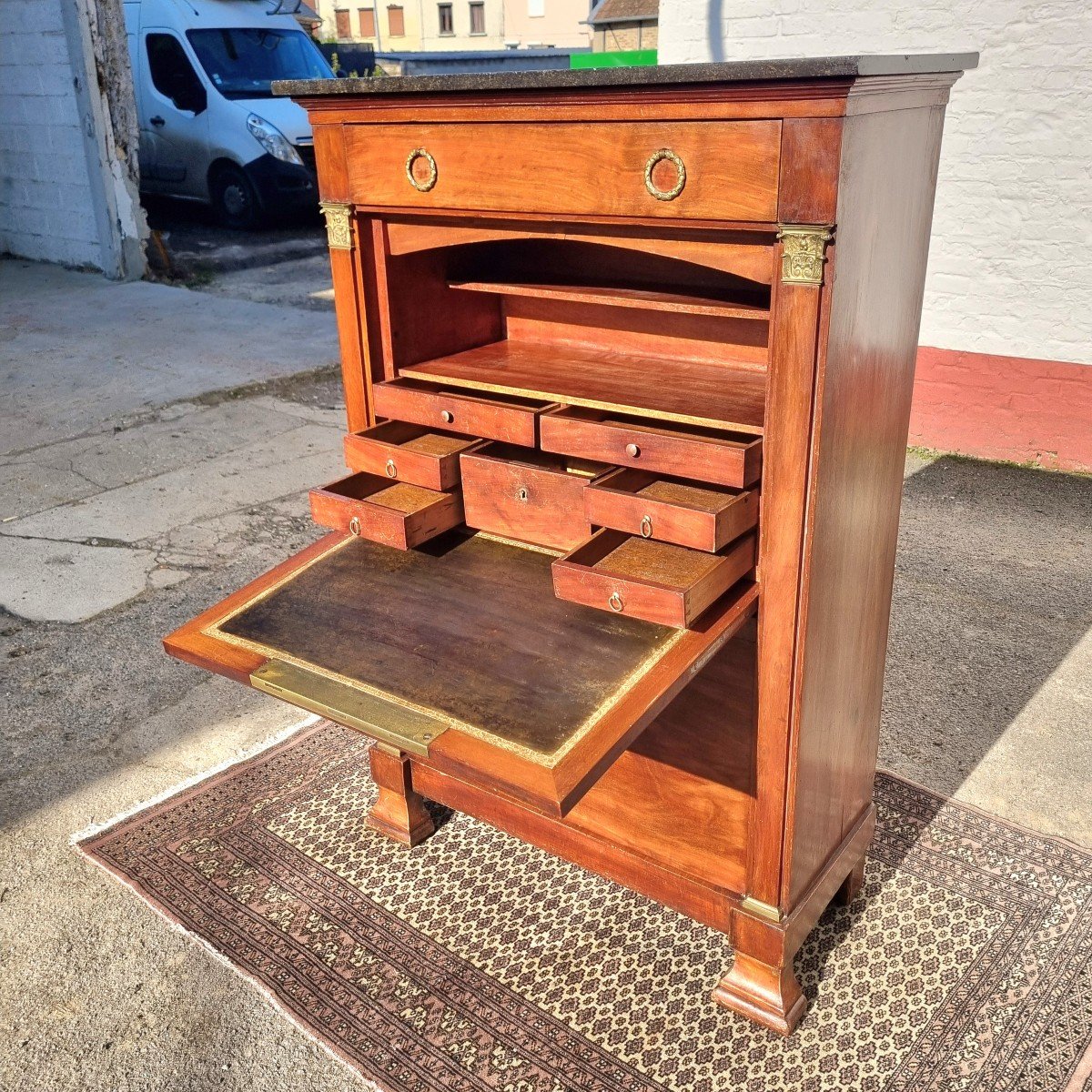 Empire Satin Blond Mahogany Secretary, 19th Century -photo-3