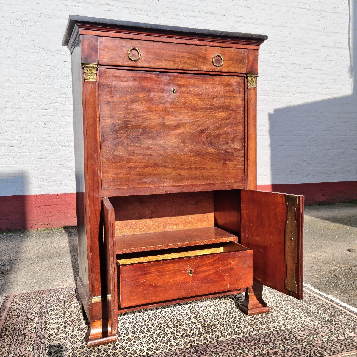 Empire Satin Blond Mahogany Secretary, 19th Century -photo-4