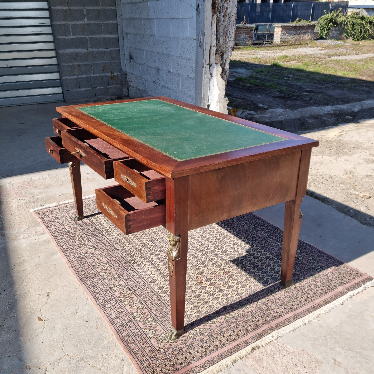 Double-sided Mahogany Desk In The Empire Style, Return From Egypt, From The 1900s-photo-3