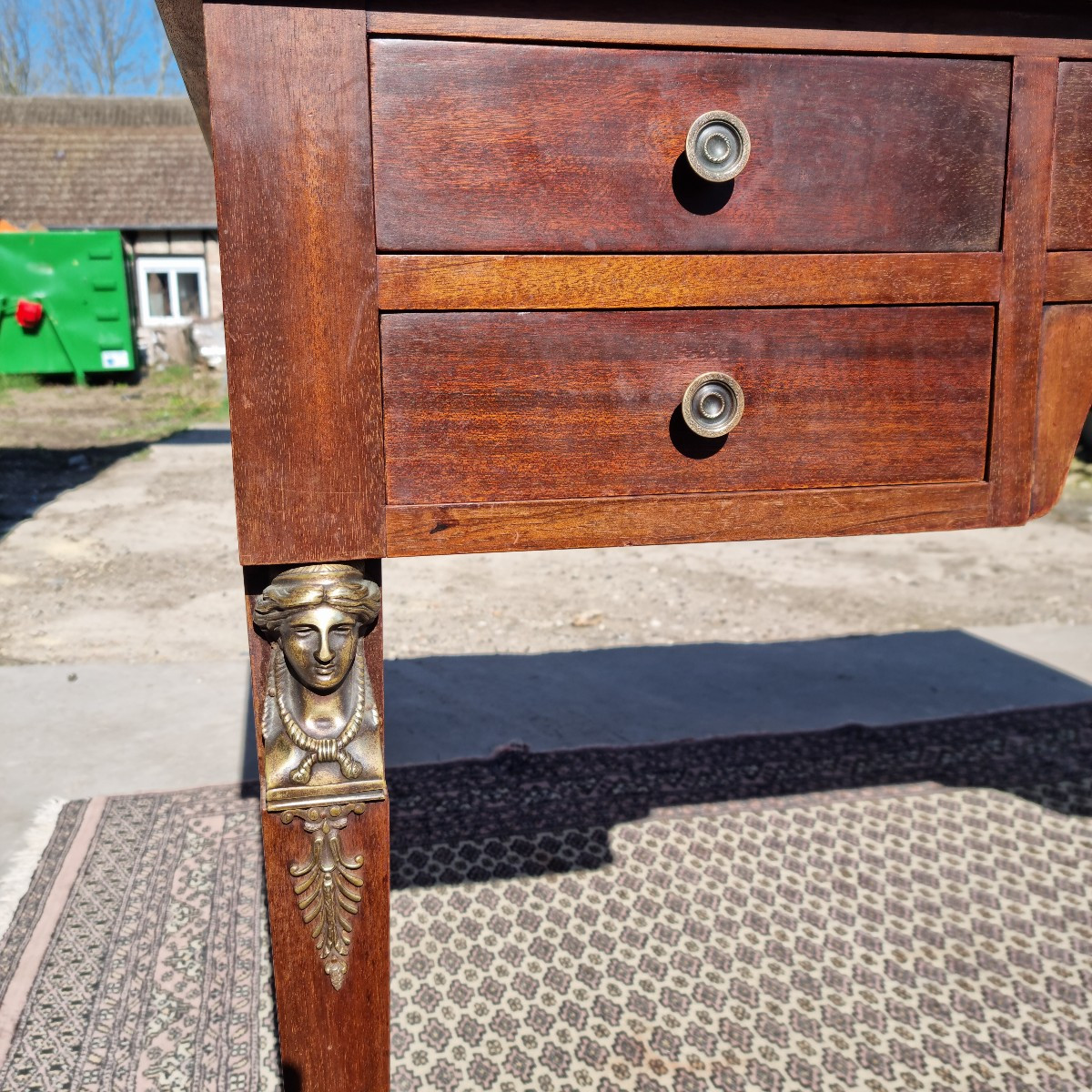 Double-sided Mahogany Desk In The Empire Style, Return From Egypt, From The 1900s-photo-4