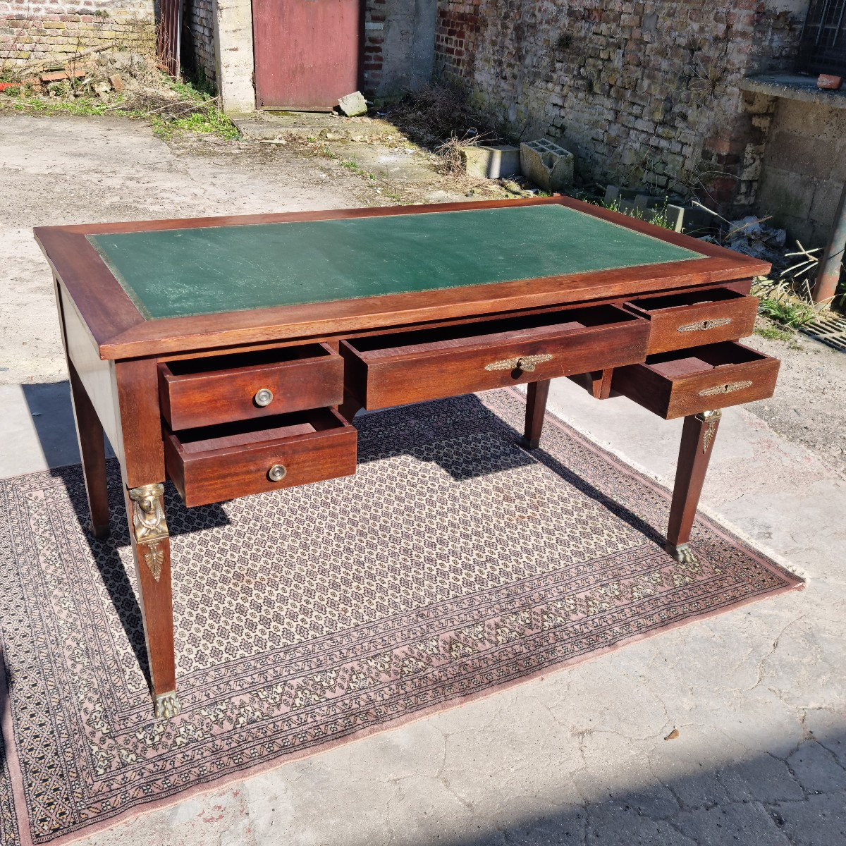 Double-sided Mahogany Desk In The Empire Style, Return From Egypt, From The 1900s-photo-2