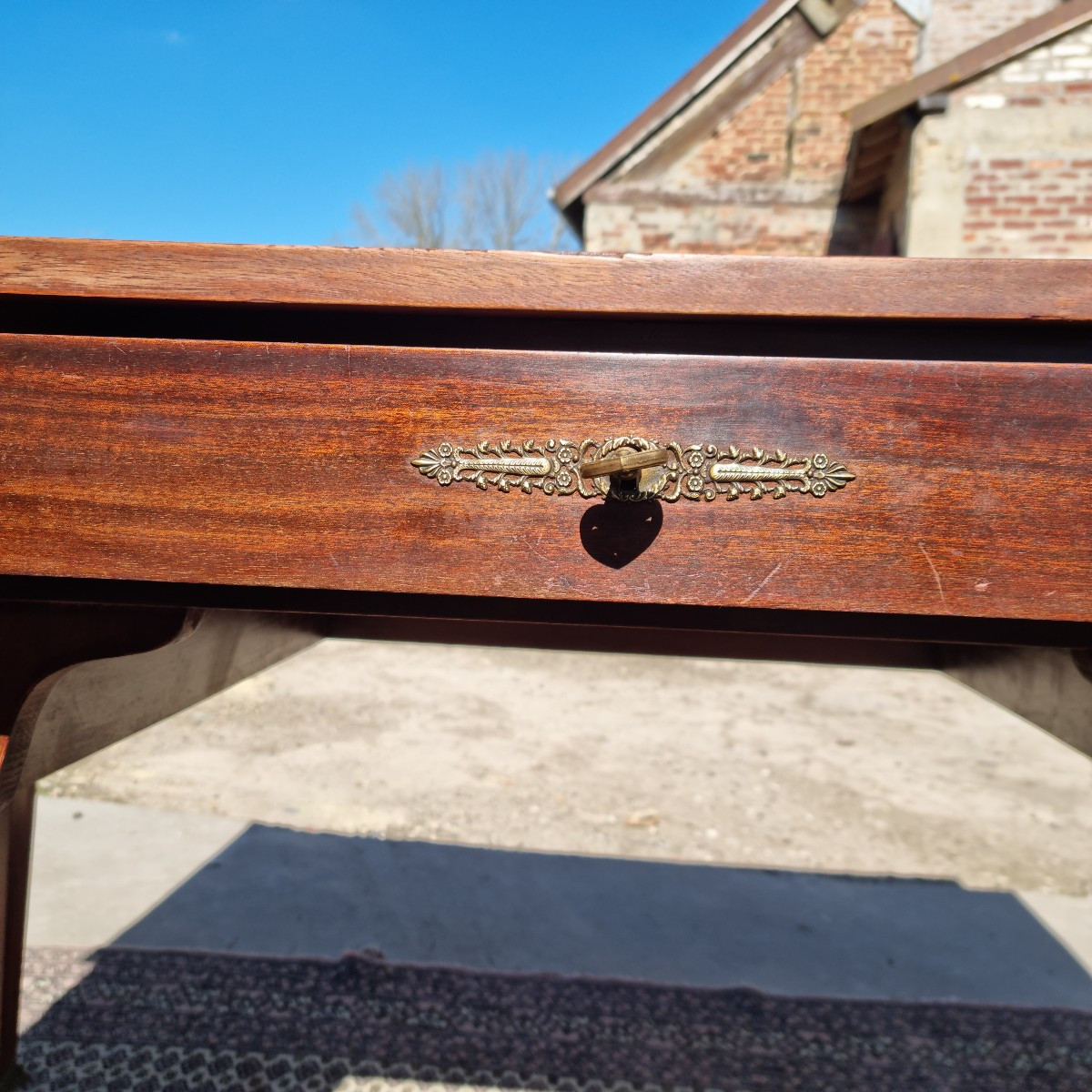 Double-sided Mahogany Desk In The Empire Style, Return From Egypt, From The 1900s-photo-3