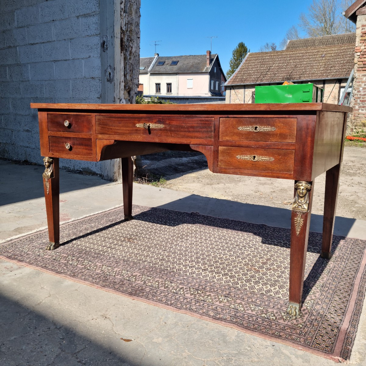 Double-sided Mahogany Desk In The Empire Style, Return From Egypt, From The 1900s-photo-6