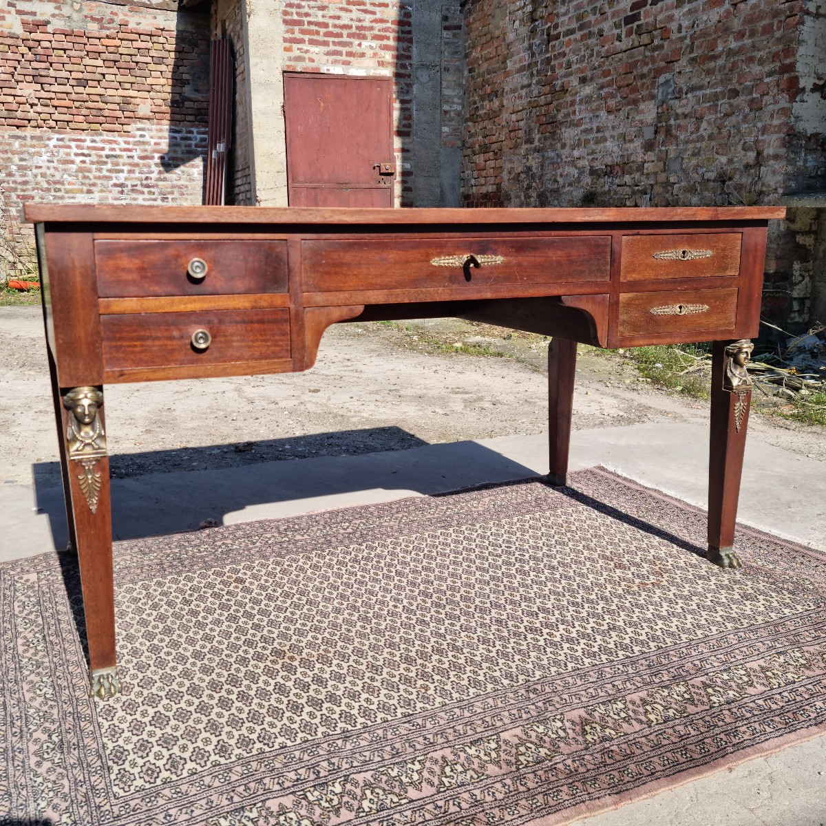 Double-sided Mahogany Desk In The Empire Style, Return From Egypt, From The 1900s