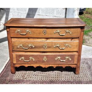 Commode En Noyer Louis XV, d'époque 18ème. 